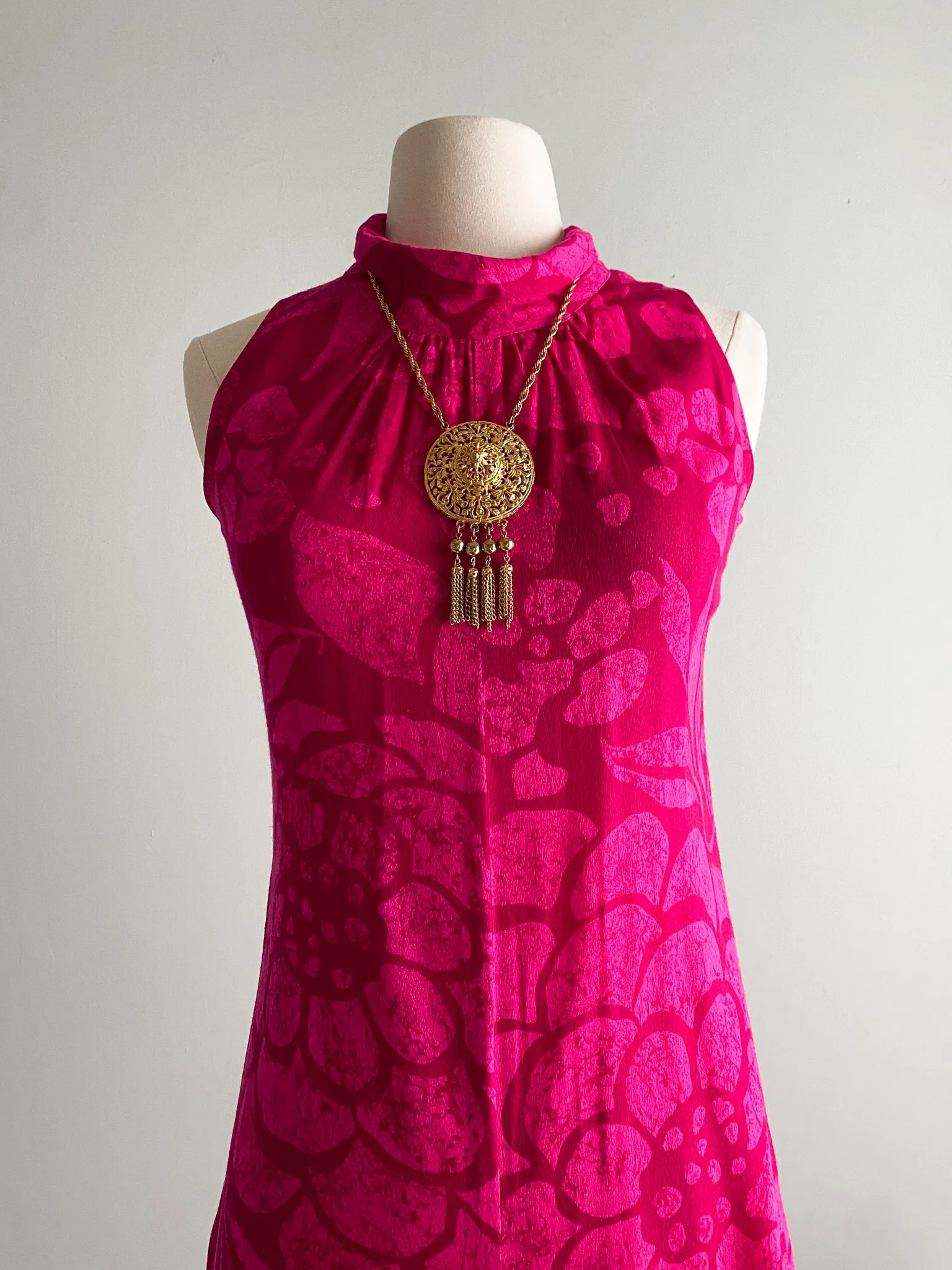 1960's Hot Pink Tropical Jumpsuit From Tahiti / Petite Small