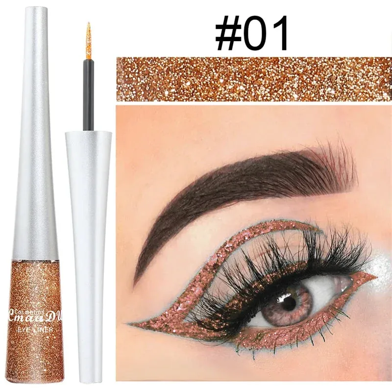 1PC Liquid Shiny Eye Liners Glitter Eyeliner Pigment Silver Green Gold Glitter Professional Waterproof Eyeliners Beauty Cosmetics Women Makeup