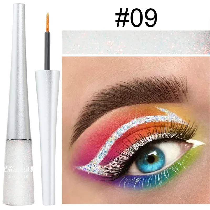 1PC Liquid Shiny Eye Liners Glitter Eyeliner Pigment Silver Green Gold Glitter Professional Waterproof Eyeliners Beauty Cosmetics Women Makeup