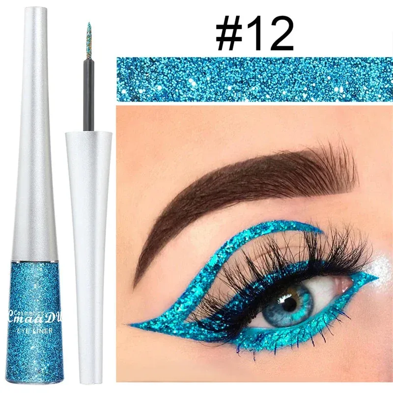1PC Liquid Shiny Eye Liners Glitter Eyeliner Pigment Silver Green Gold Glitter Professional Waterproof Eyeliners Beauty Cosmetics Women Makeup