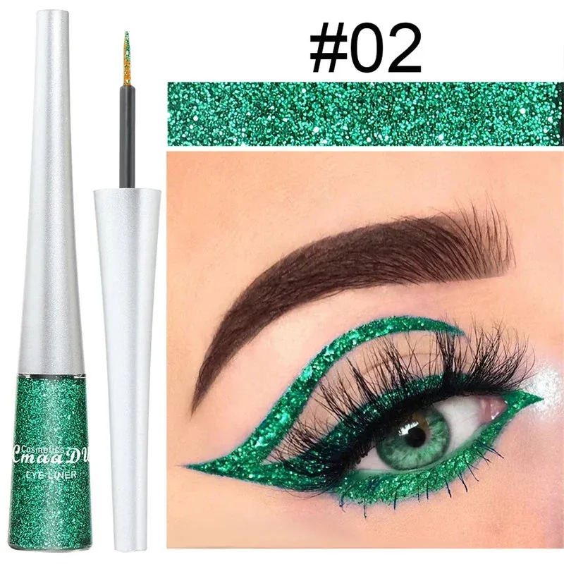 1PC Liquid Shiny Eye Liners Glitter Eyeliner Pigment Silver Green Gold Glitter Professional Waterproof Eyeliners Beauty Cosmetics Women Makeup