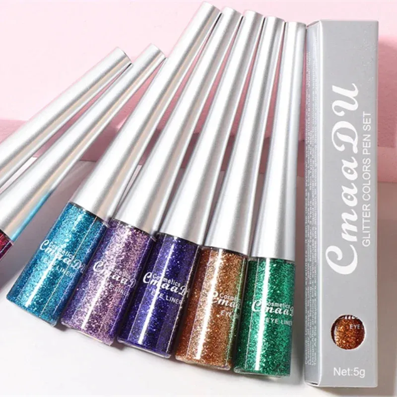1PC Liquid Shiny Eye Liners Glitter Eyeliner Pigment Silver Green Gold Glitter Professional Waterproof Eyeliners Beauty Cosmetics Women Makeup