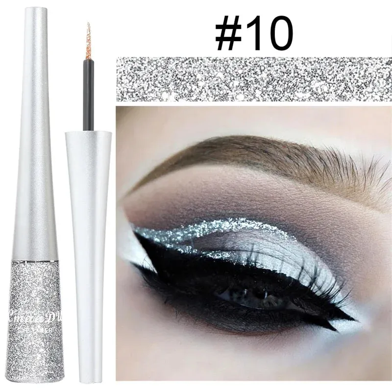 1PC Liquid Shiny Eye Liners Glitter Eyeliner Pigment Silver Green Gold Glitter Professional Waterproof Eyeliners Beauty Cosmetics Women Makeup