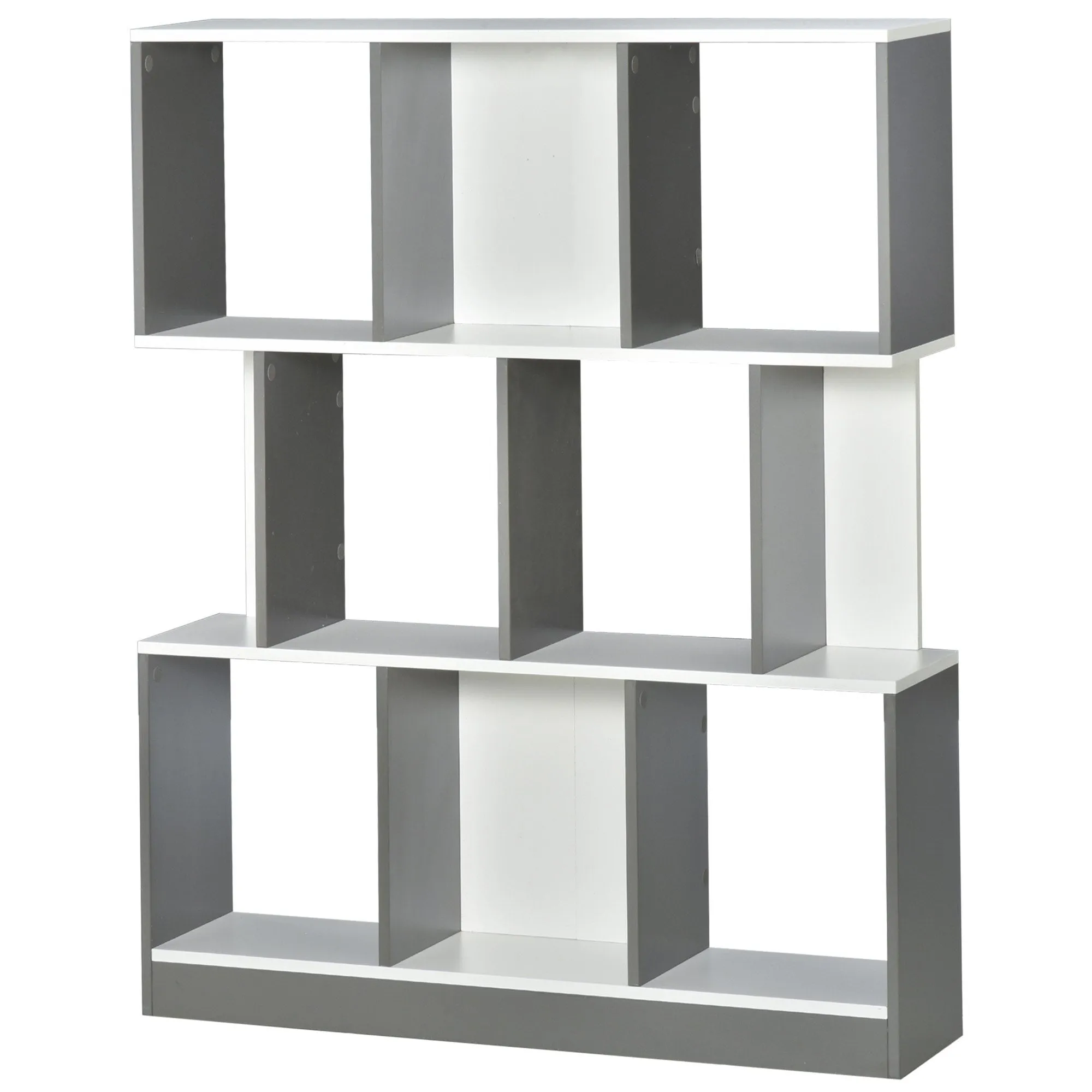 3-Tier Wooden Bookcase, Display Shelf Freestanding Decorative Storage Shelving, Home Office Grey and White Shelves Decor