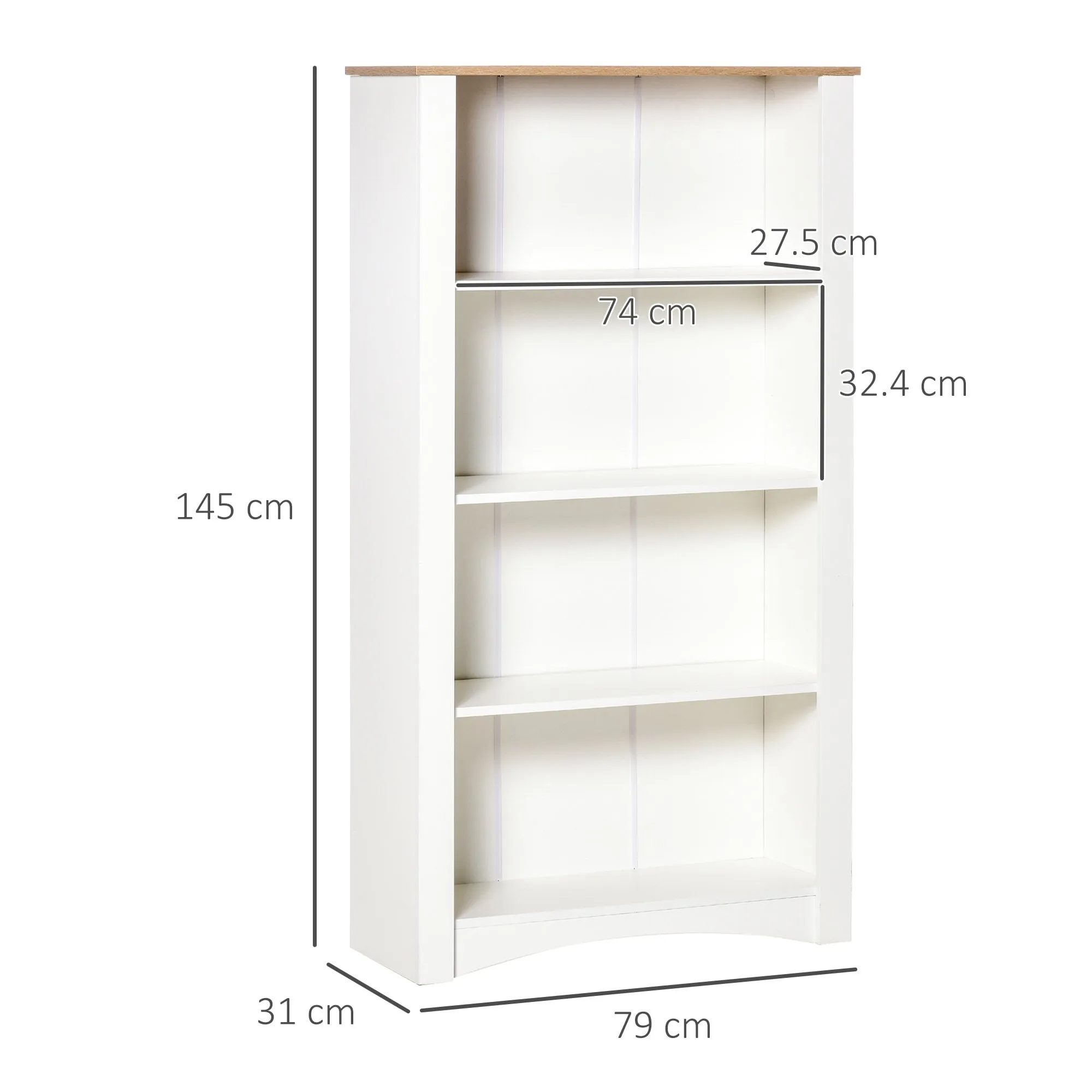 4-Tier Bookcase, Modern Multi-Purpose Storage Cabinet, Freestanding Display Unit for Study, Living Room, White Bookcase