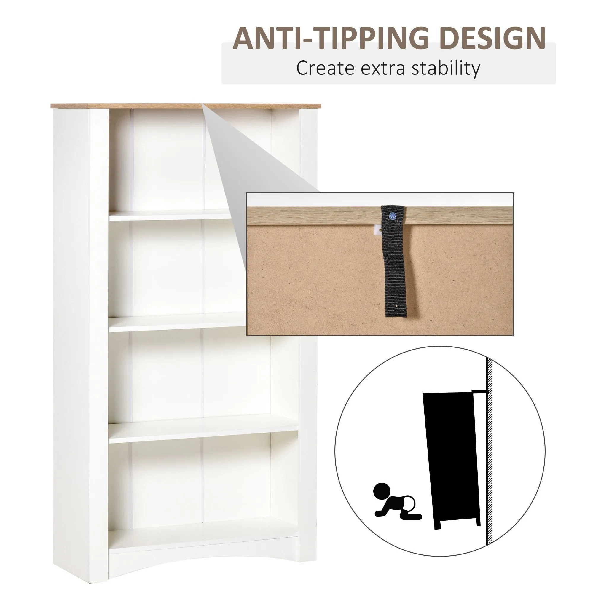 4-Tier Bookcase, Modern Multi-Purpose Storage Cabinet, Freestanding Display Unit for Study, Living Room, White Bookcase