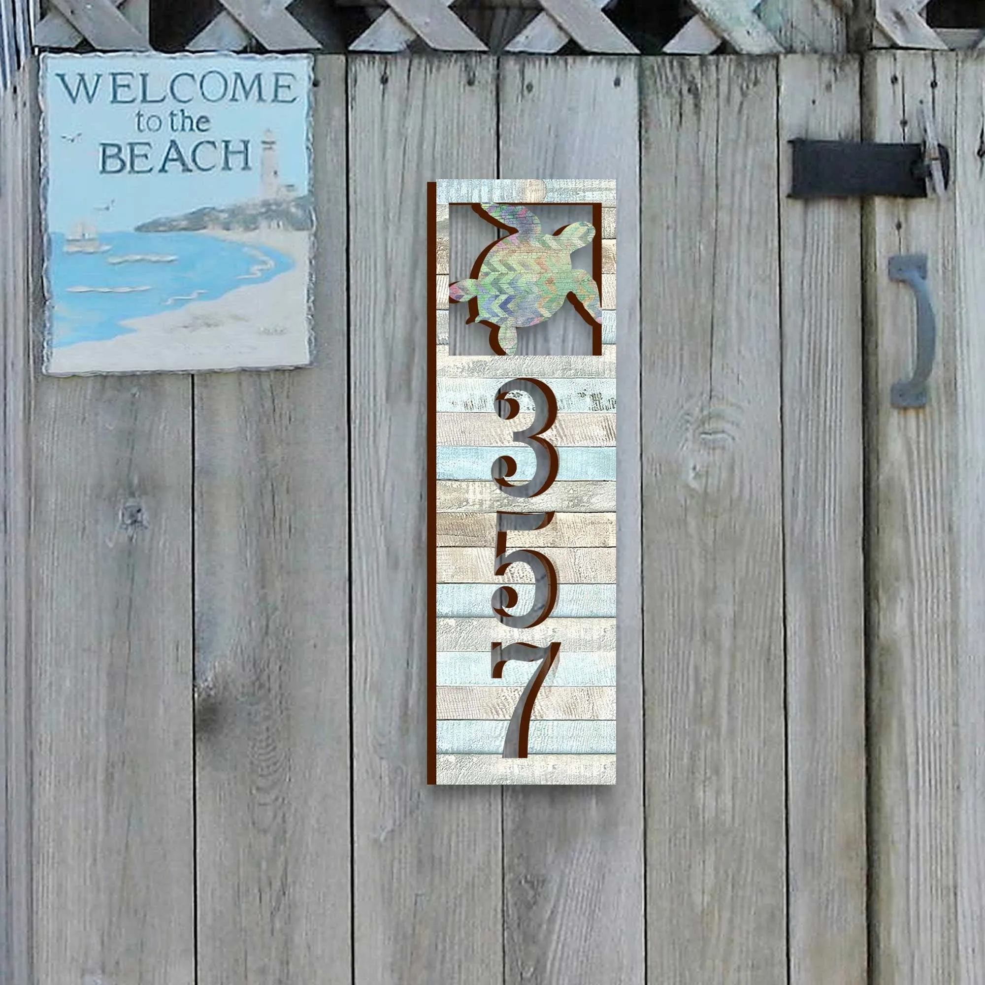 Address Sign - Address House Numbers - Coastal Door Numbers Sign - Sea Turtle Wooden House Number Plaque - Custom Home Address Sign MA989805