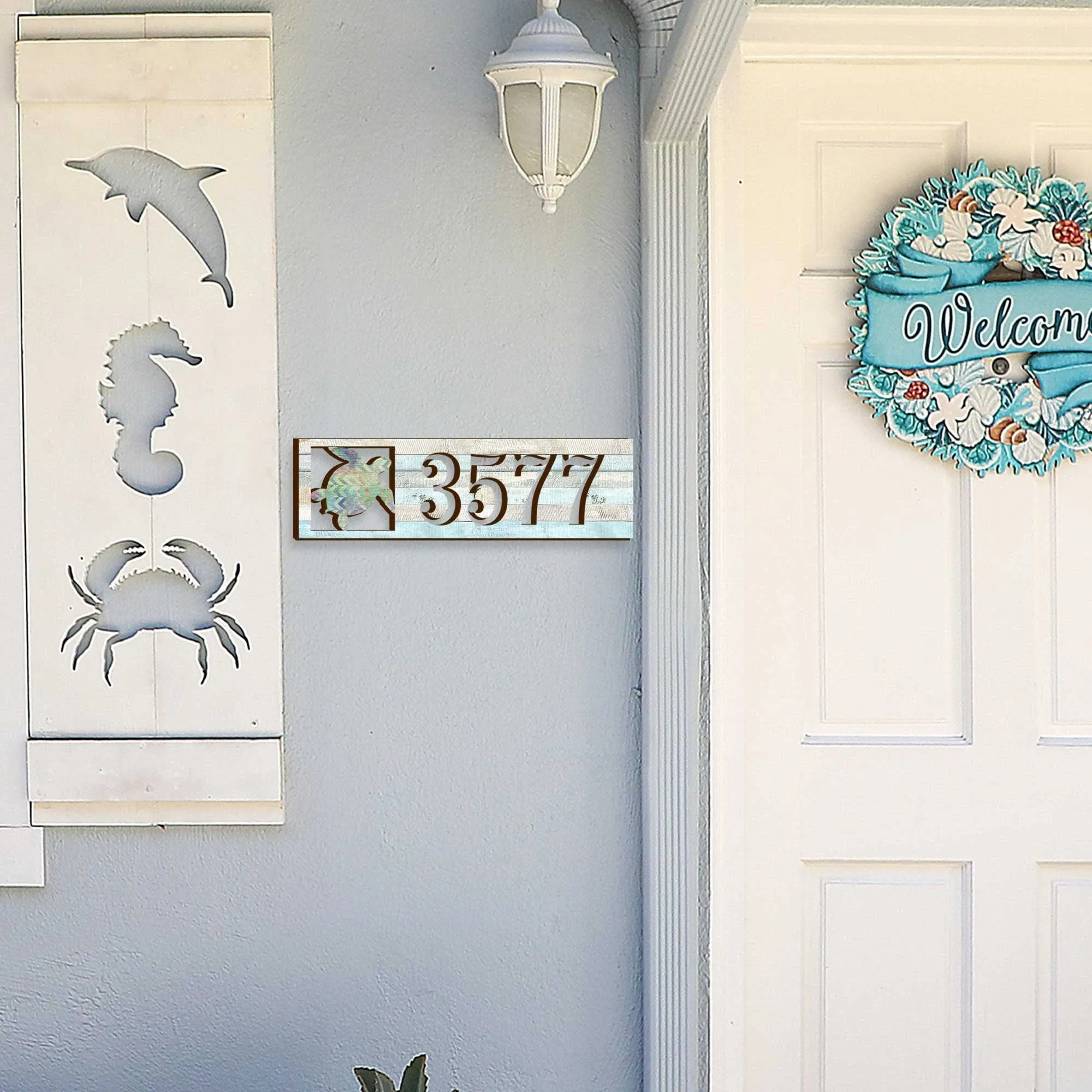 Address Sign - Address House Numbers - Coastal Door Numbers Sign - Sea Turtle Wooden House Number Plaque - Custom Home Address Sign MA989805
