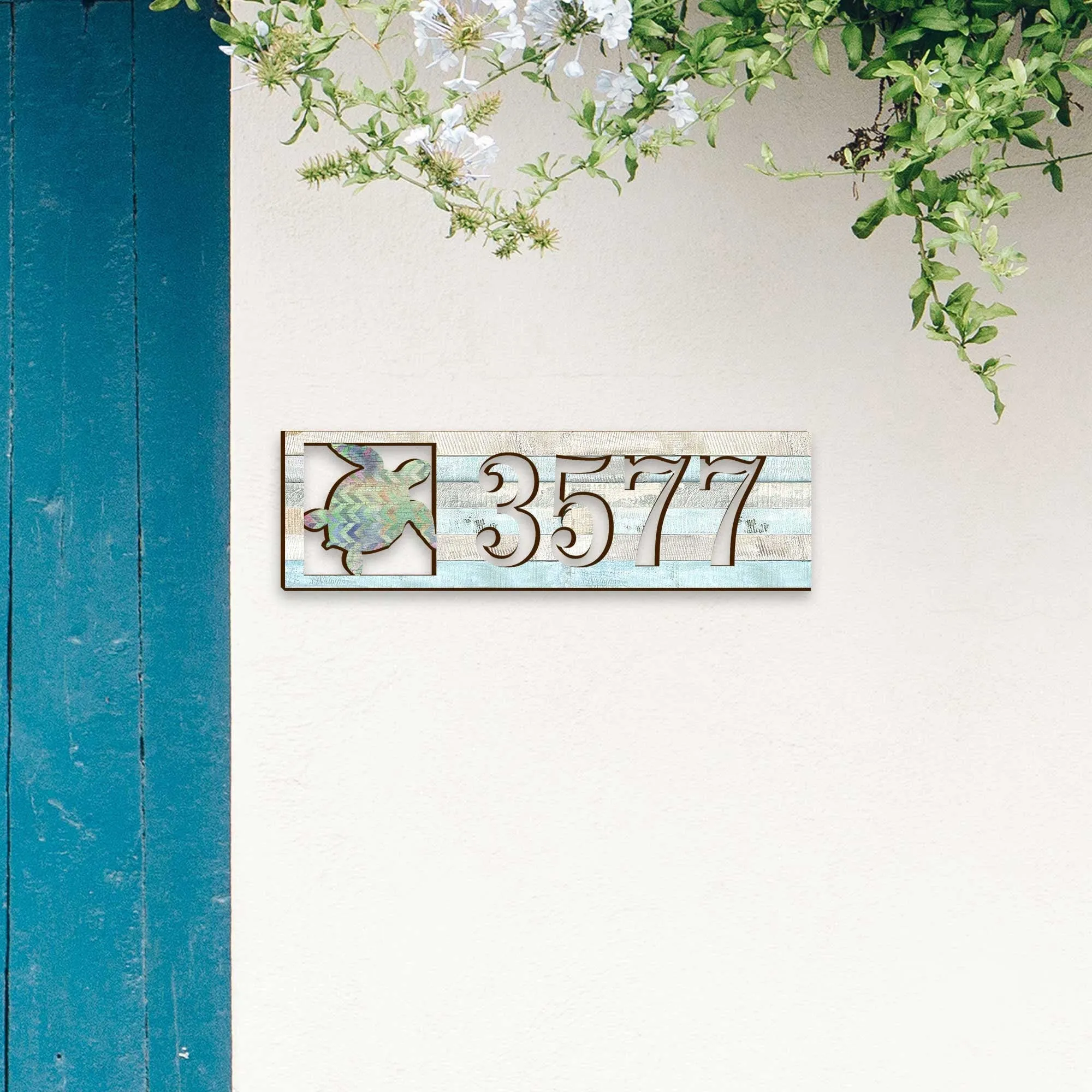 Address Sign - Address House Numbers - Coastal Door Numbers Sign - Sea Turtle Wooden House Number Plaque - Custom Home Address Sign MA989805