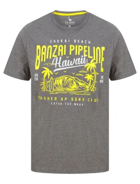 Banzai Pipeline Motif Cotton Jersey T-Shirt in Mid Grey Marl - South Shore