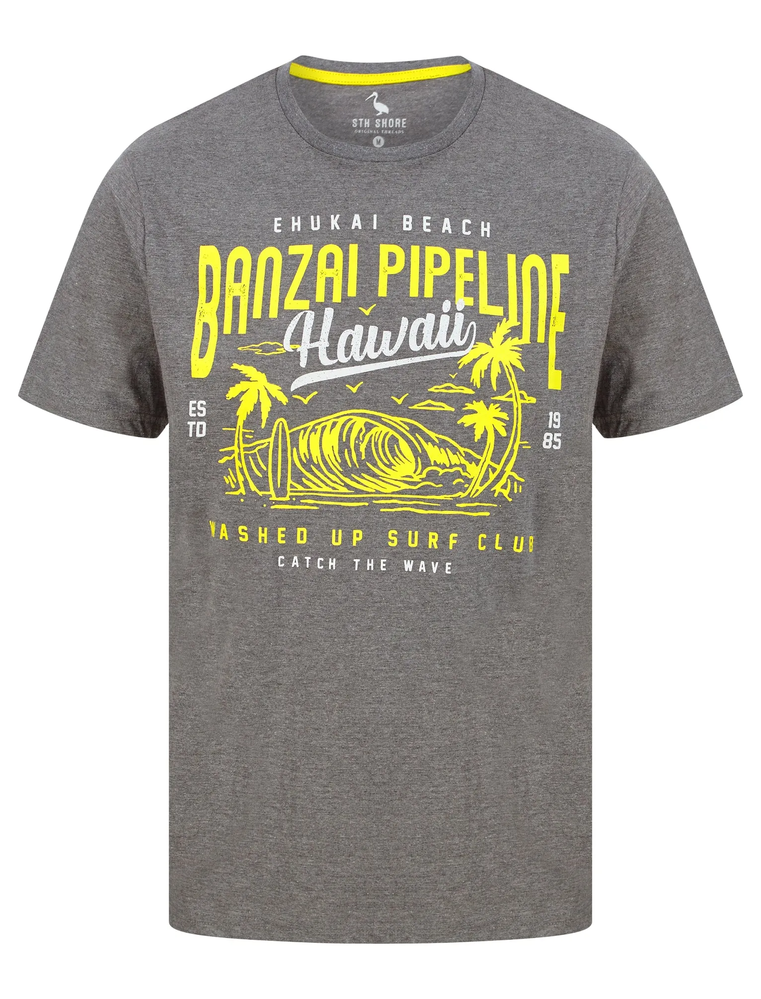 Banzai Pipeline Motif Cotton Jersey T-Shirt in Mid Grey Marl - South Shore