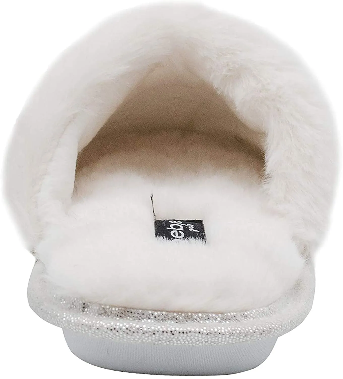 bebe Girls' Big Kid Slip On Flip Sequin Plush Slippers with Faux Fur Trim, Cute Shimmer Bling Flat Shoes for Indoor, Outdoor Use