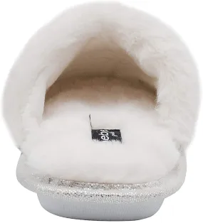 bebe Girls' Big Kid Slip On Flip Sequin Plush Slippers with Faux Fur Trim, Cute Shimmer Bling Flat Shoes for Indoor, Outdoor Use