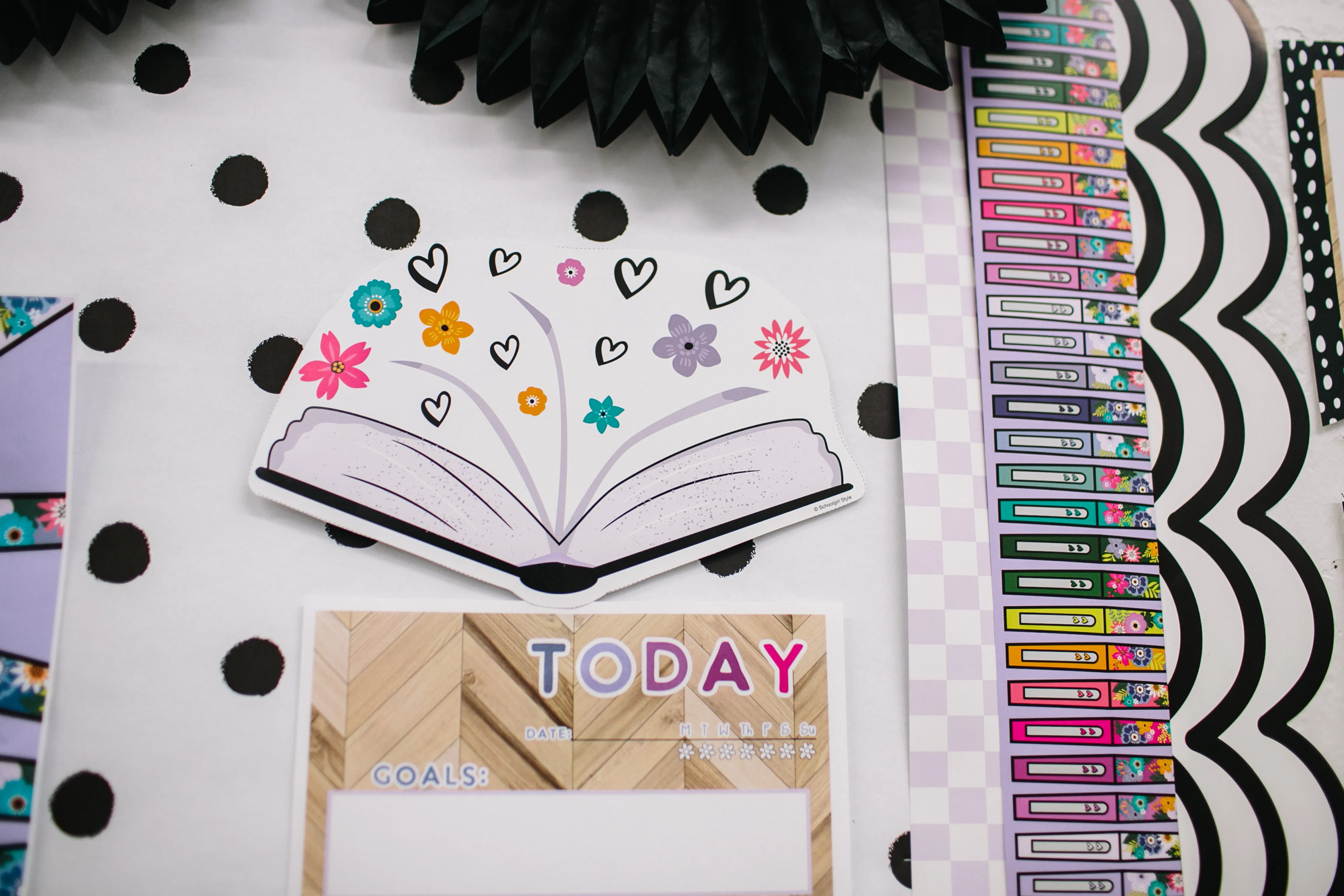 BFF Painted Dot | White with Black Dots | Fadeless Bulletin Board Paper | Schoolgirl Style