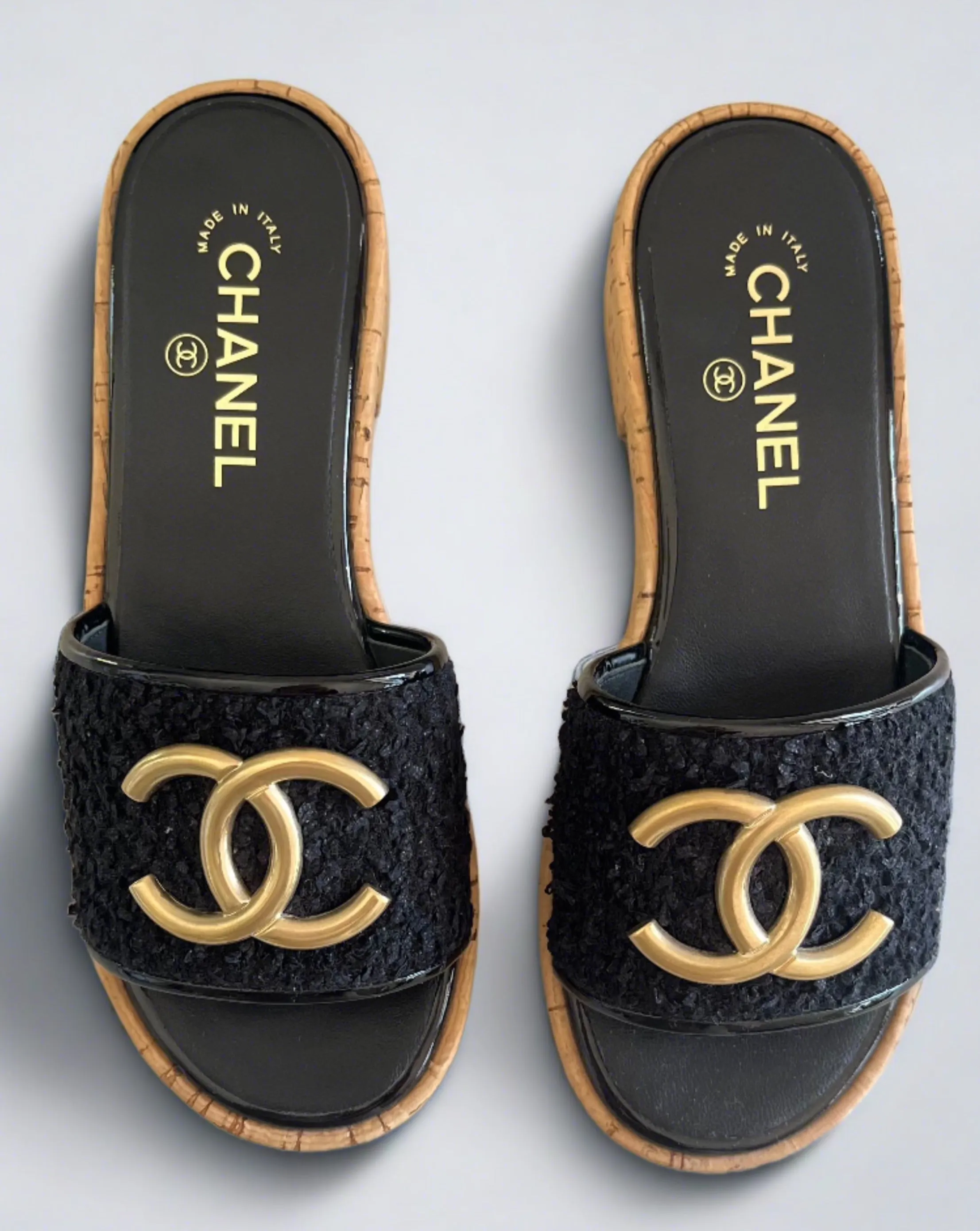 Chanel Tweed Cork CC Mule Sandal
