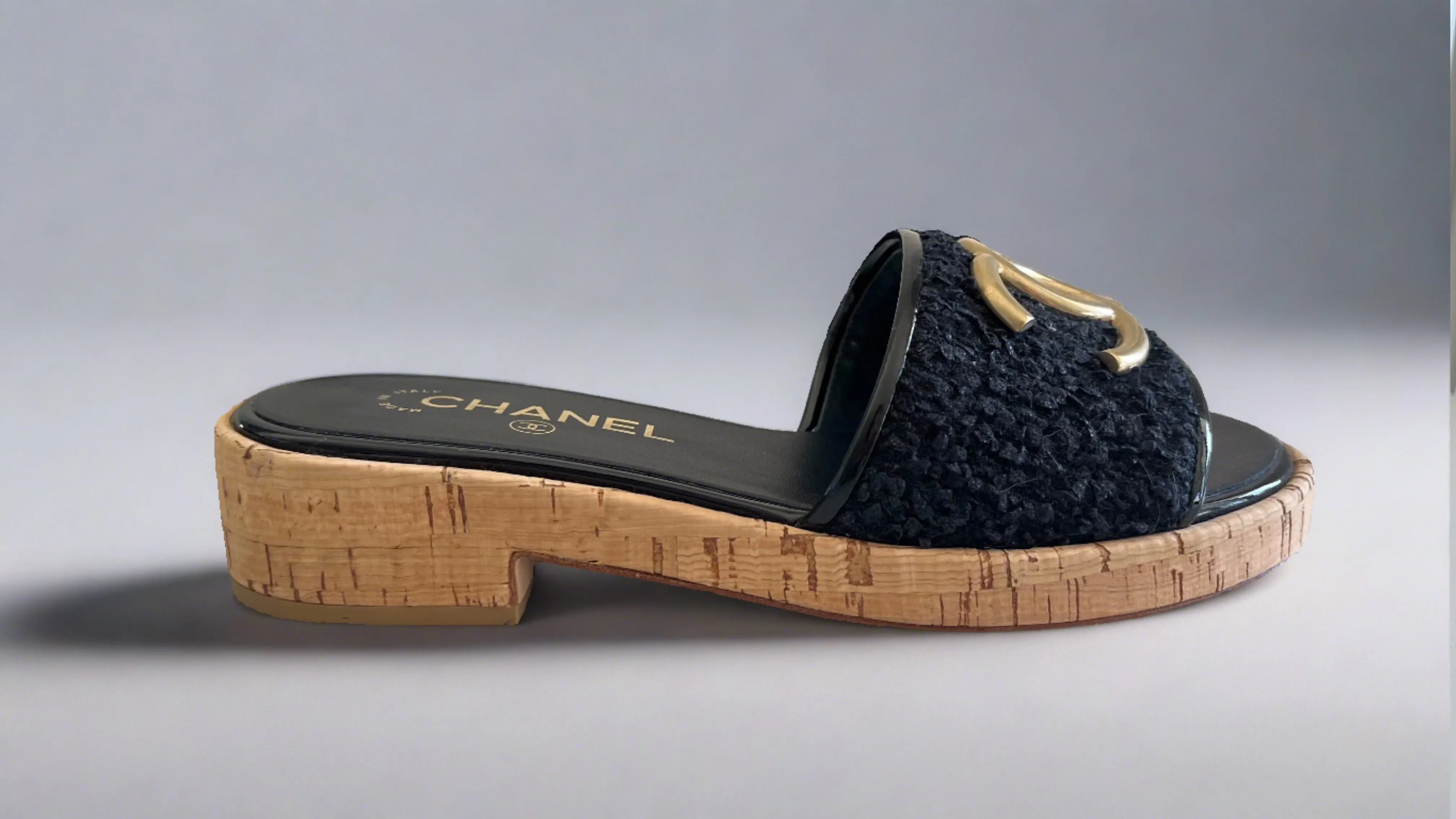Chanel Tweed Cork CC Mule Sandal