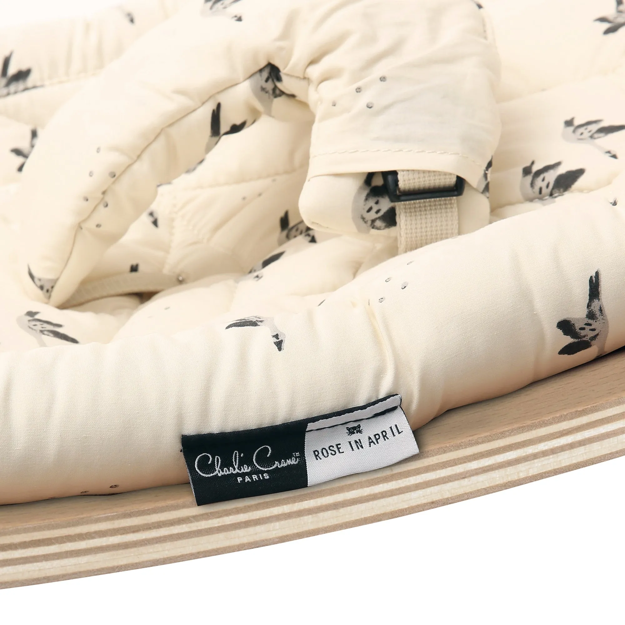 Charlie Crane LEVO Baby Rocker - Beech Rose Frame with April Goose Fabric