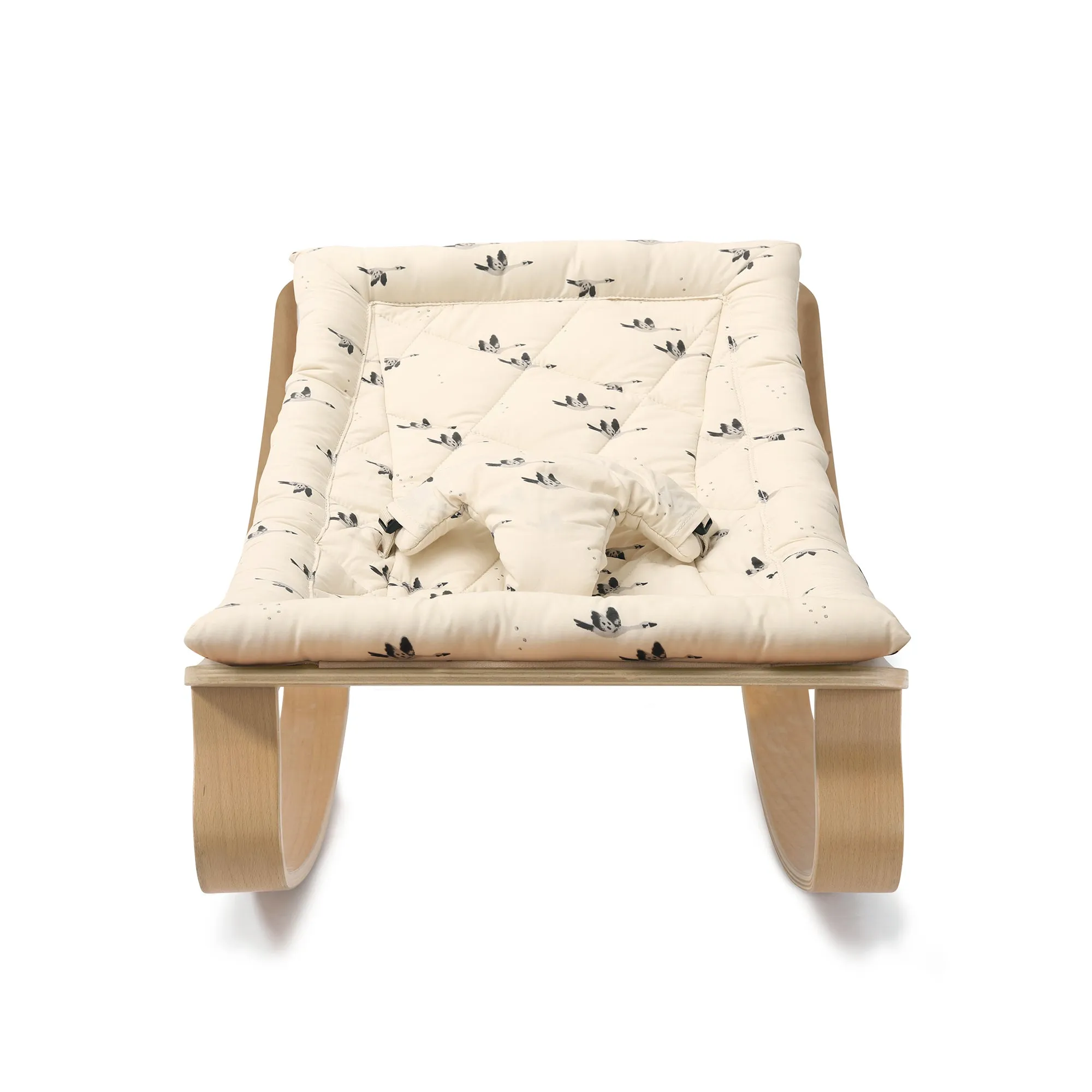Charlie Crane LEVO Baby Rocker - Beech Rose Frame with April Goose Fabric