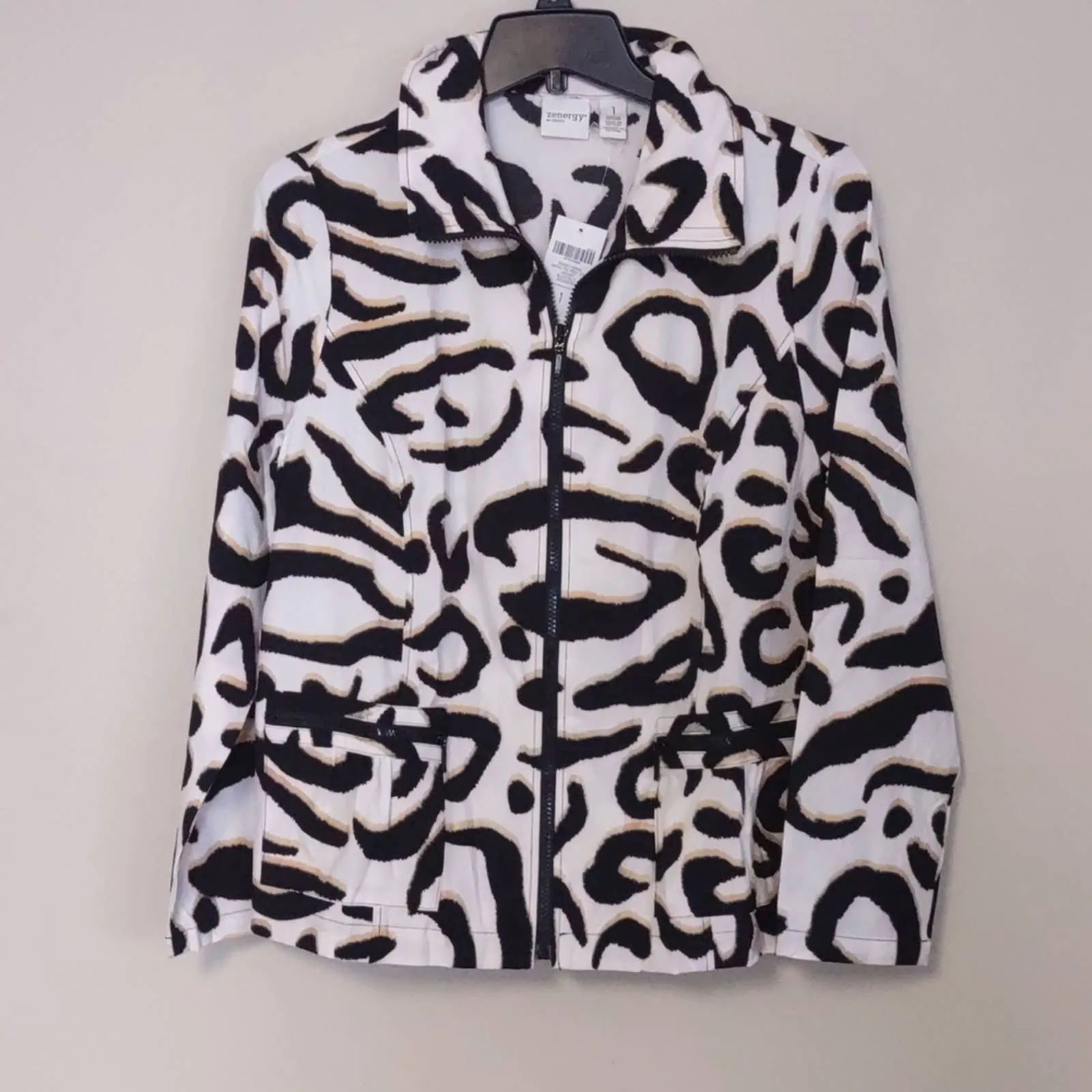 Chico's Zenergy Neema Animal Foil Print Jacket Black Multi