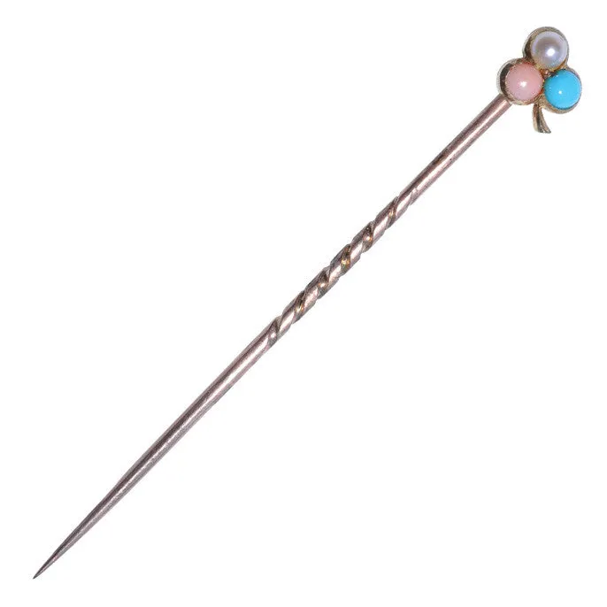 Coral, Turquoise & Pearl Stick Pin