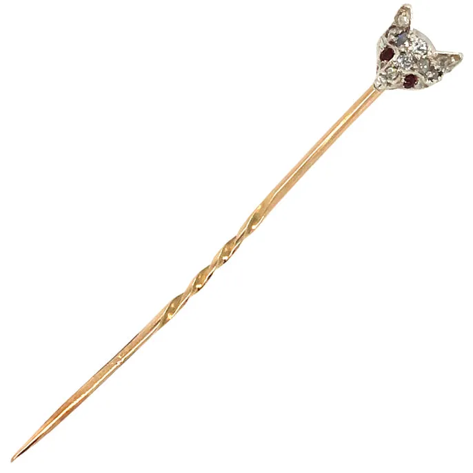 Diamond Set Fox Head Tie Pin
