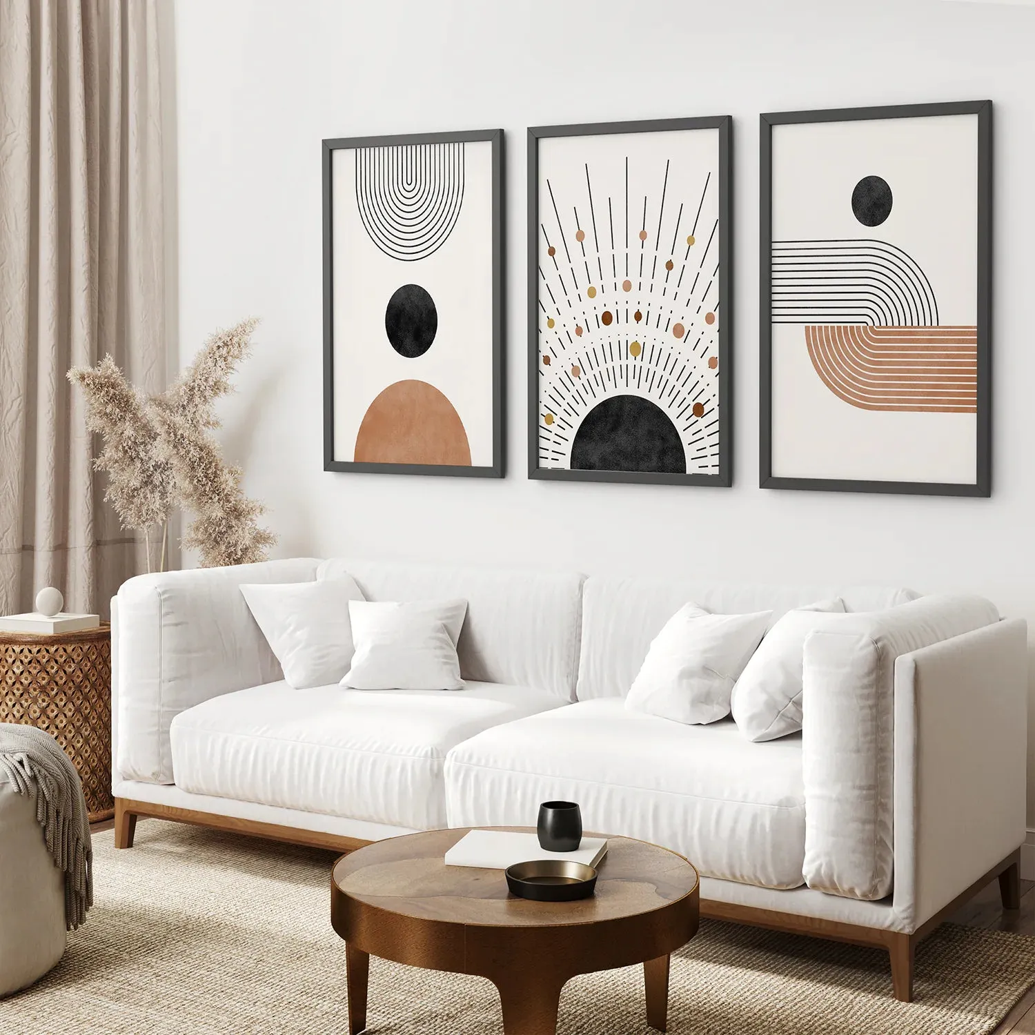 Geometric Boho Wall Art Set of 3 Pieces. Mid Century Style
