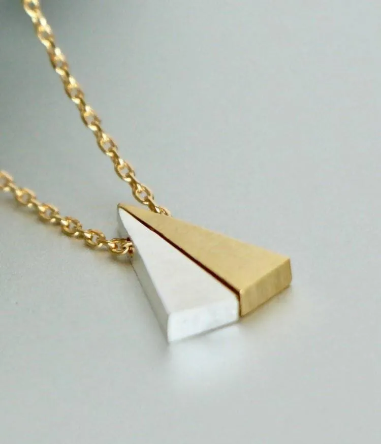 Gold Necklace, Gold And Rhodium Charm, Gift For Her,Minimalist Jewelry, Delicate Necklace, Bohemian Jewelry, Triangle Charm,MN70