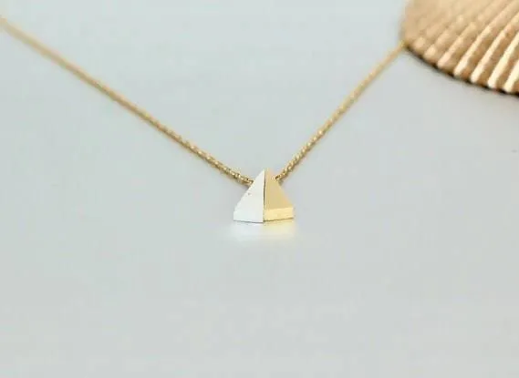 Gold Necklace, Gold And Rhodium Charm, Gift For Her,Minimalist Jewelry, Delicate Necklace, Bohemian Jewelry, Triangle Charm,MN70