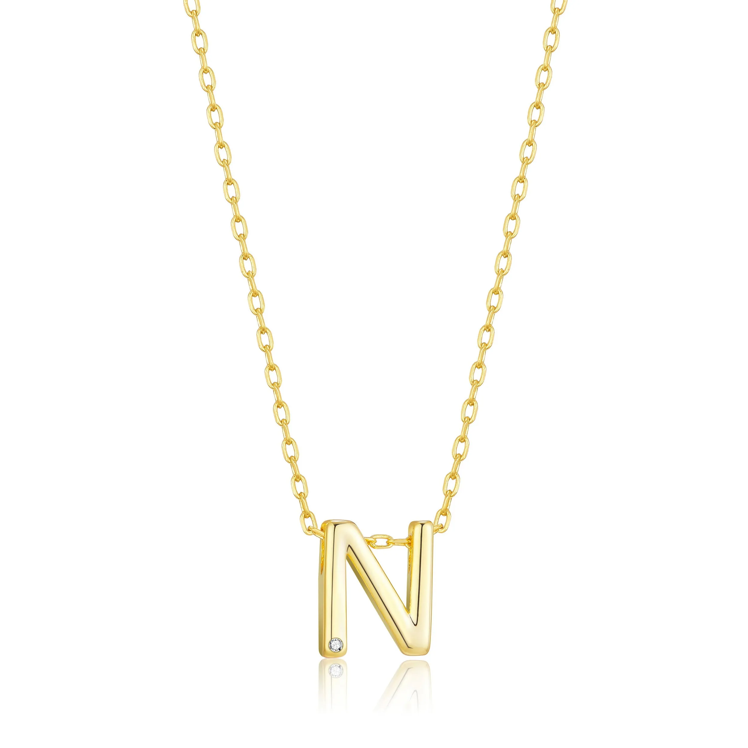 Gold Plated Initial Necklace Letter N Created with Zircondia® Crystals