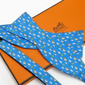 Hermes Silk Bow Tie Unisex Noeud Papillon w/Kites and Pelicans NIB