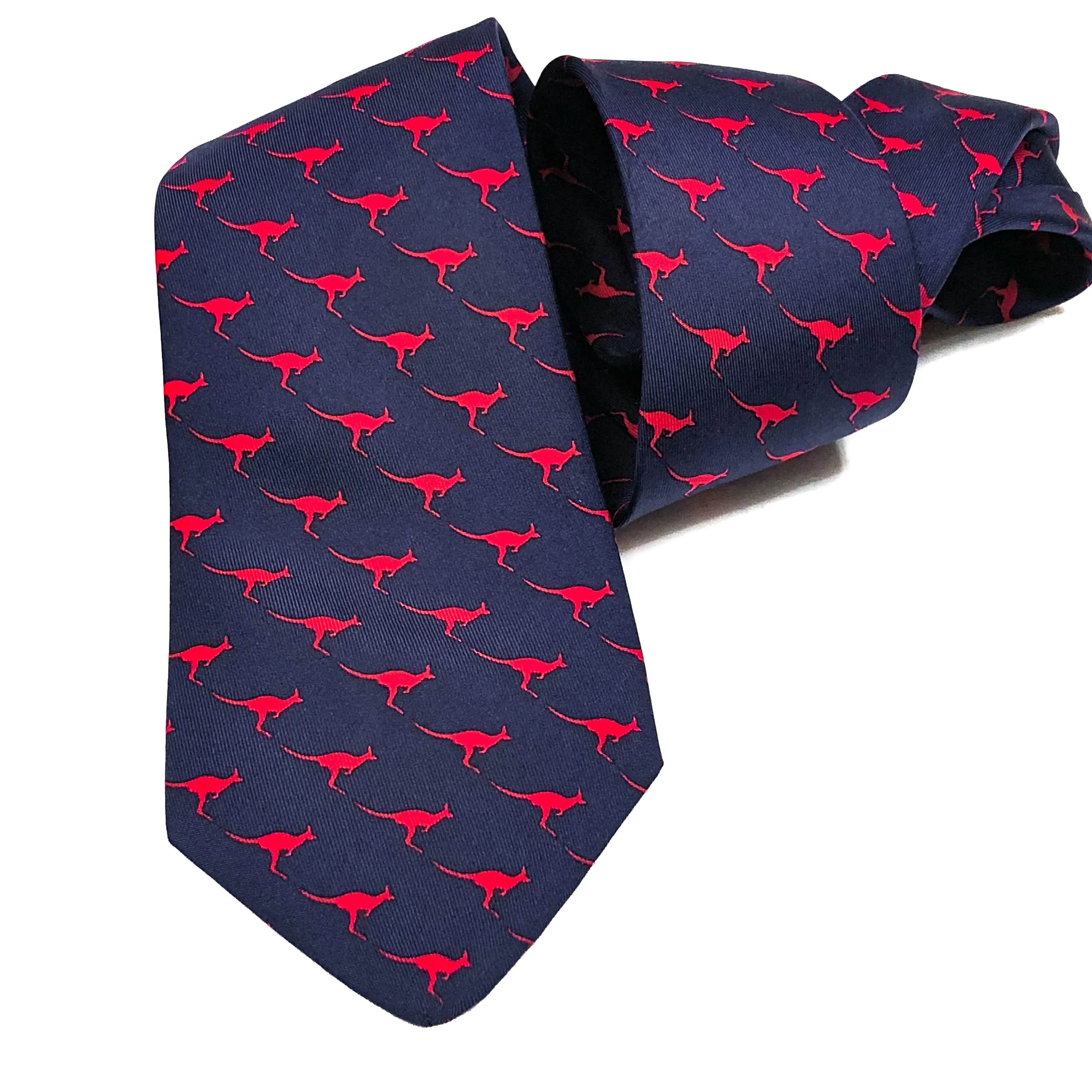 Hermes Silk Necktie 7258 MA Red Kangaroos on Navy Background