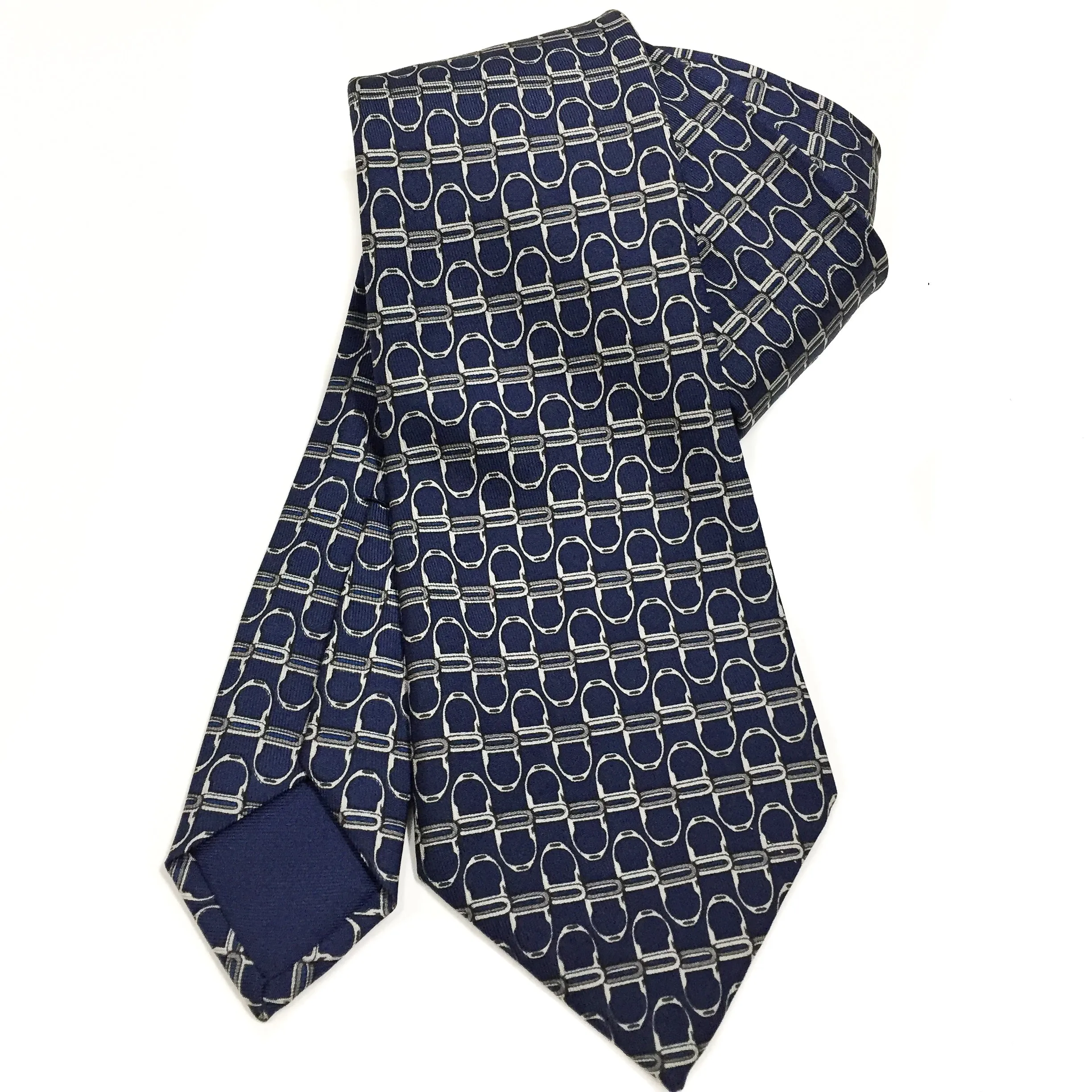 Hermes Silk Necktie 909 HA Stirrup Pattern Rare Vintage
