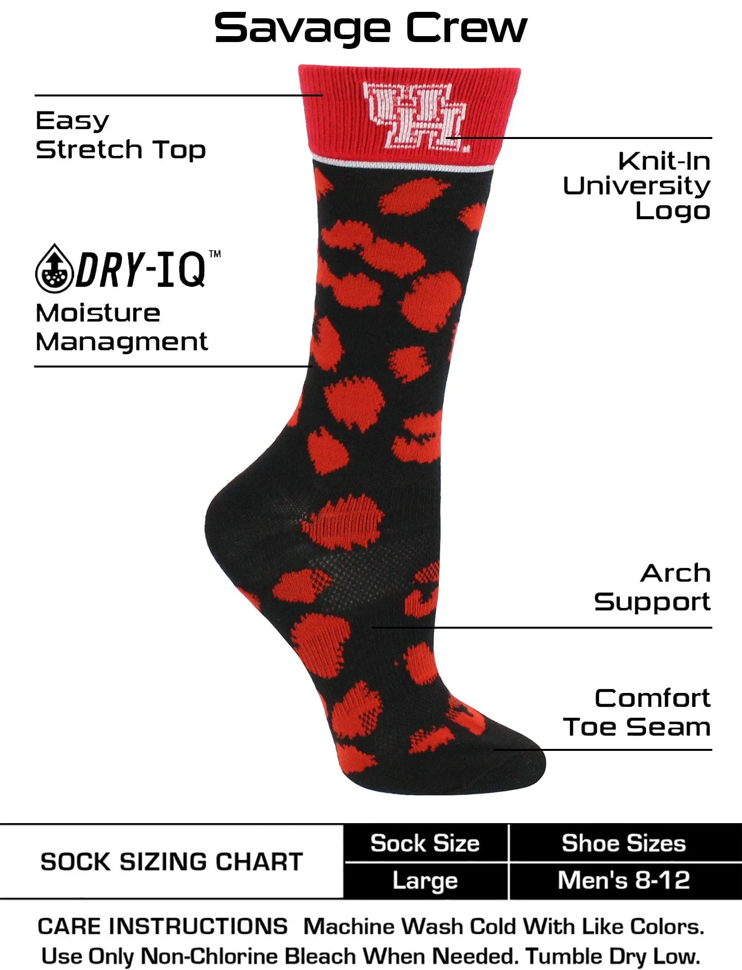 Houston Cougars Socks Womens Savage Crew Socks