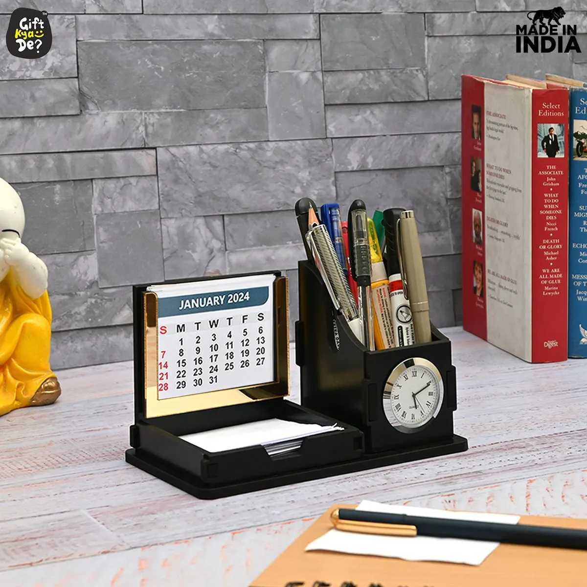 Mini Desk Organizer with Clock & Calendar 2024 | Desk Calendar | Desk Accessories