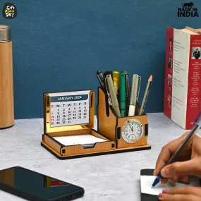 Mini Desk Organizer with Clock & Calendar 2024 | Desk Calendar | Desk Accessories