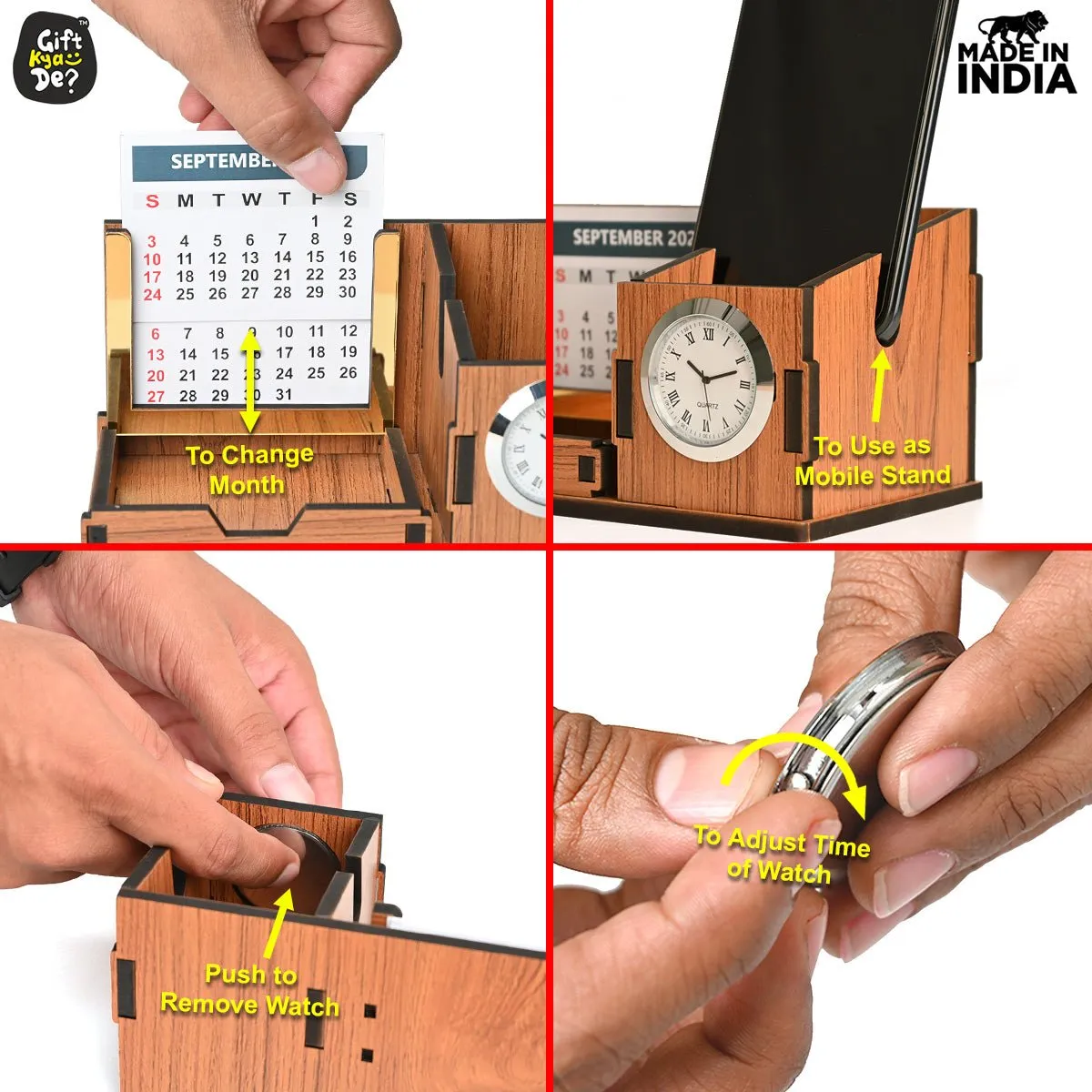 Mini Desk Organizer with Clock & Calendar 2024 | Desk Calendar | Desk Accessories