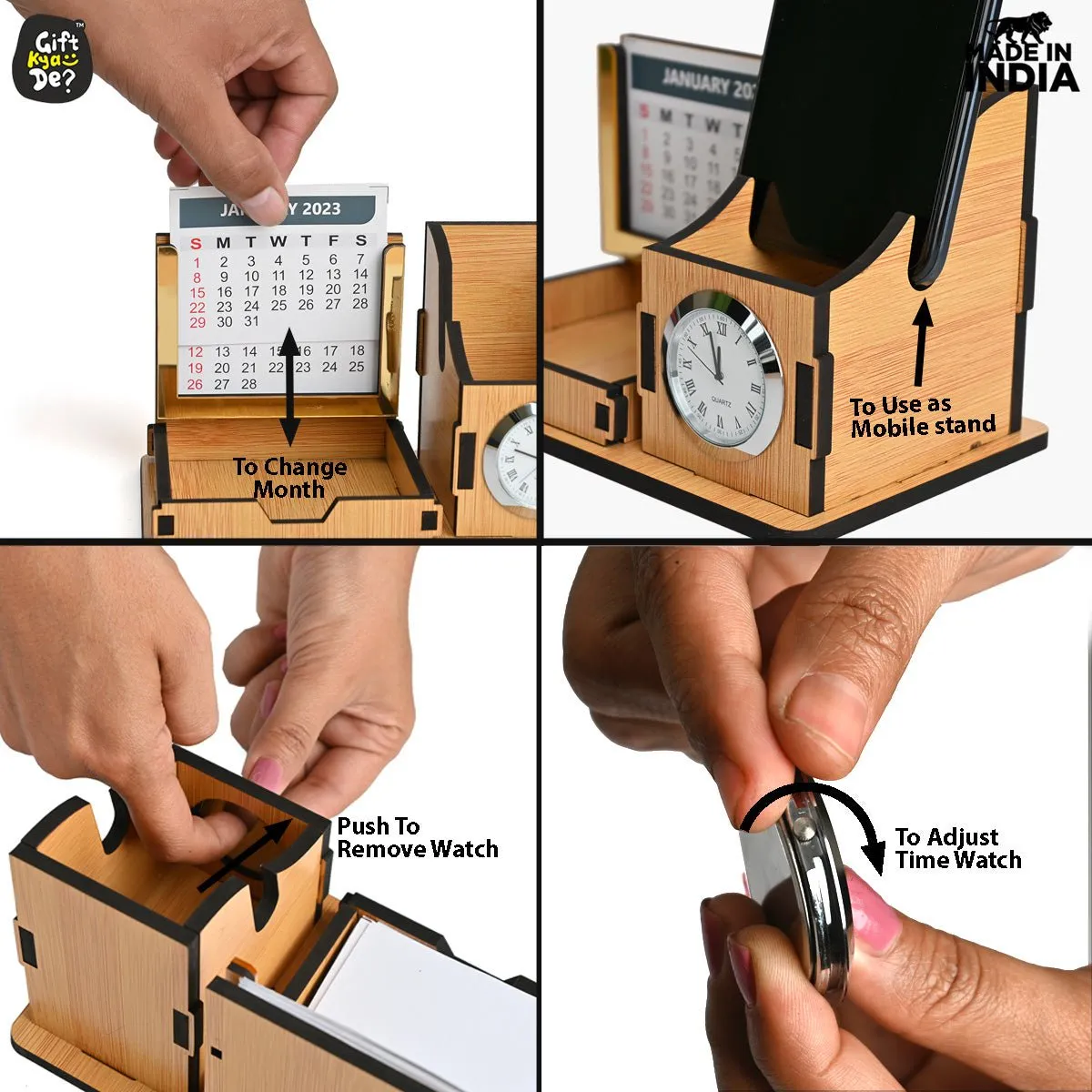 Mini Desk Organizer with Clock & Calendar 2024 | Desk Calendar | Desk Accessories