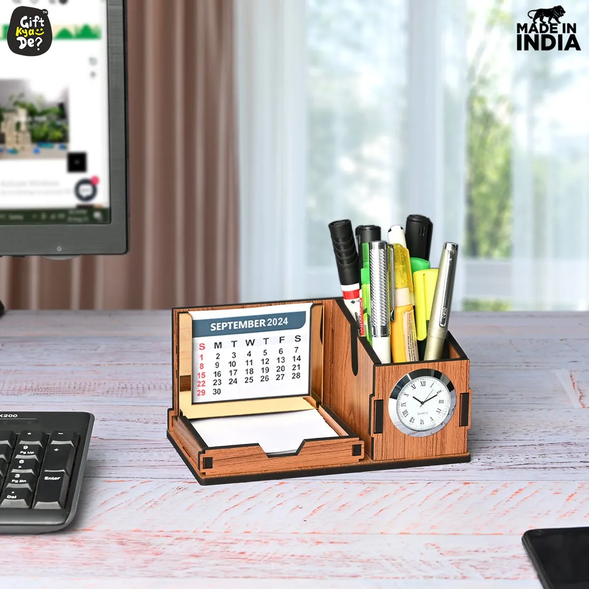 Mini Desk Organizer with Clock & Calendar 2024 | Desk Calendar | Desk Accessories
