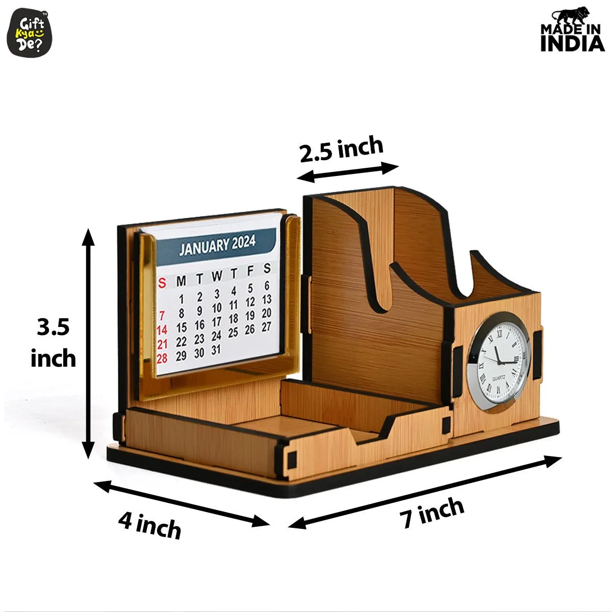 Mini Desk Organizer with Clock & Calendar 2024 | Desk Calendar | Desk Accessories