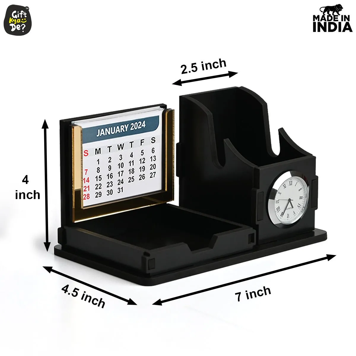 Mini Desk Organizer with Clock & Calendar 2024 | Desk Calendar | Desk Accessories