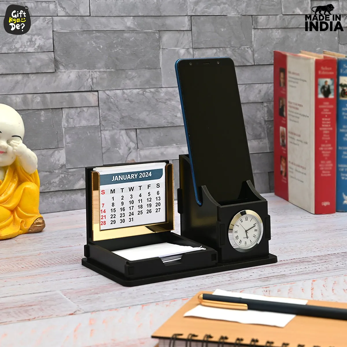 Mini Desk Organizer with Clock & Calendar 2024 | Desk Calendar | Desk Accessories