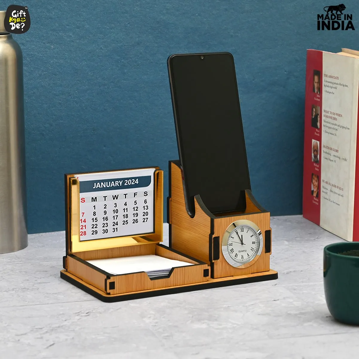 Mini Desk Organizer with Clock & Calendar 2024 | Desk Calendar | Desk Accessories