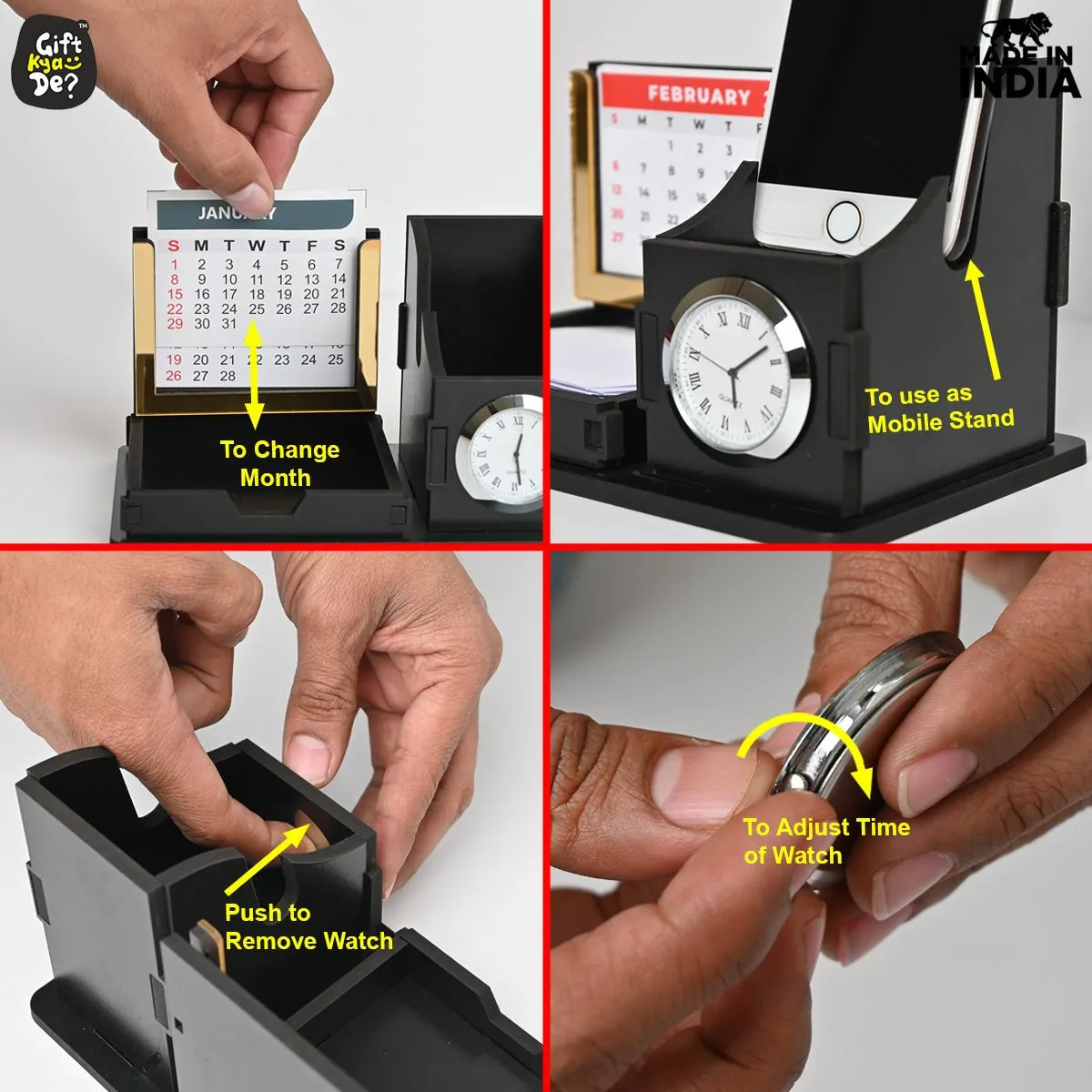 Mini Desk Organizer with Clock & Calendar 2024 | Desk Calendar | Desk Accessories