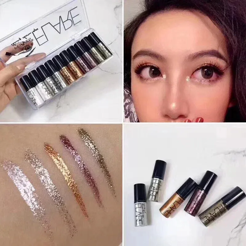 New Professional Shiny Glitter Eyeliner Cosmetics for Women Pigment Silver Rose Gold Color Liquid Glitter Eyeliner