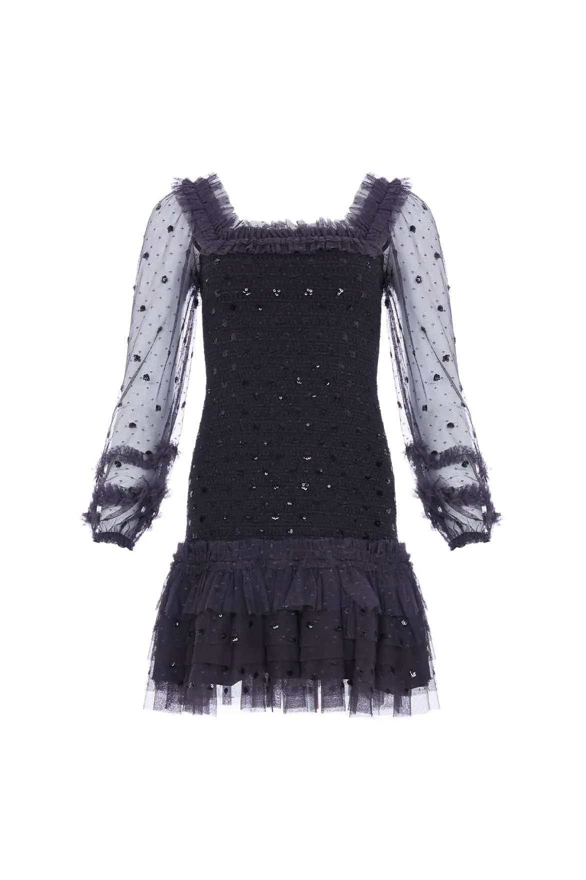 Polka Dot Smocked Long Sleeve Micro Mini Dress