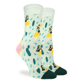 "Hula Girls" Cotton Crew Socks by Good Luck Sock- Medium - SALE