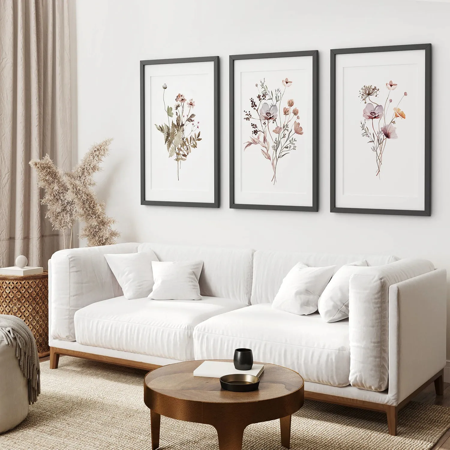 Set of 3 Beige and Purple Wildflower Posters
