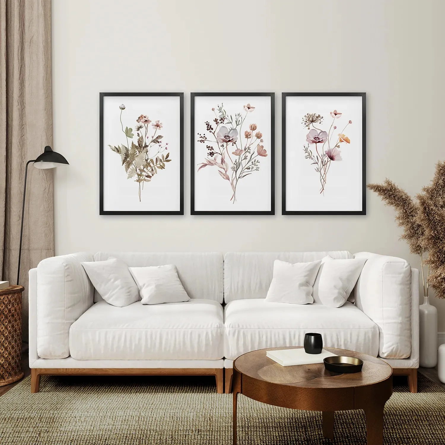 Set of 3 Beige and Purple Wildflower Posters