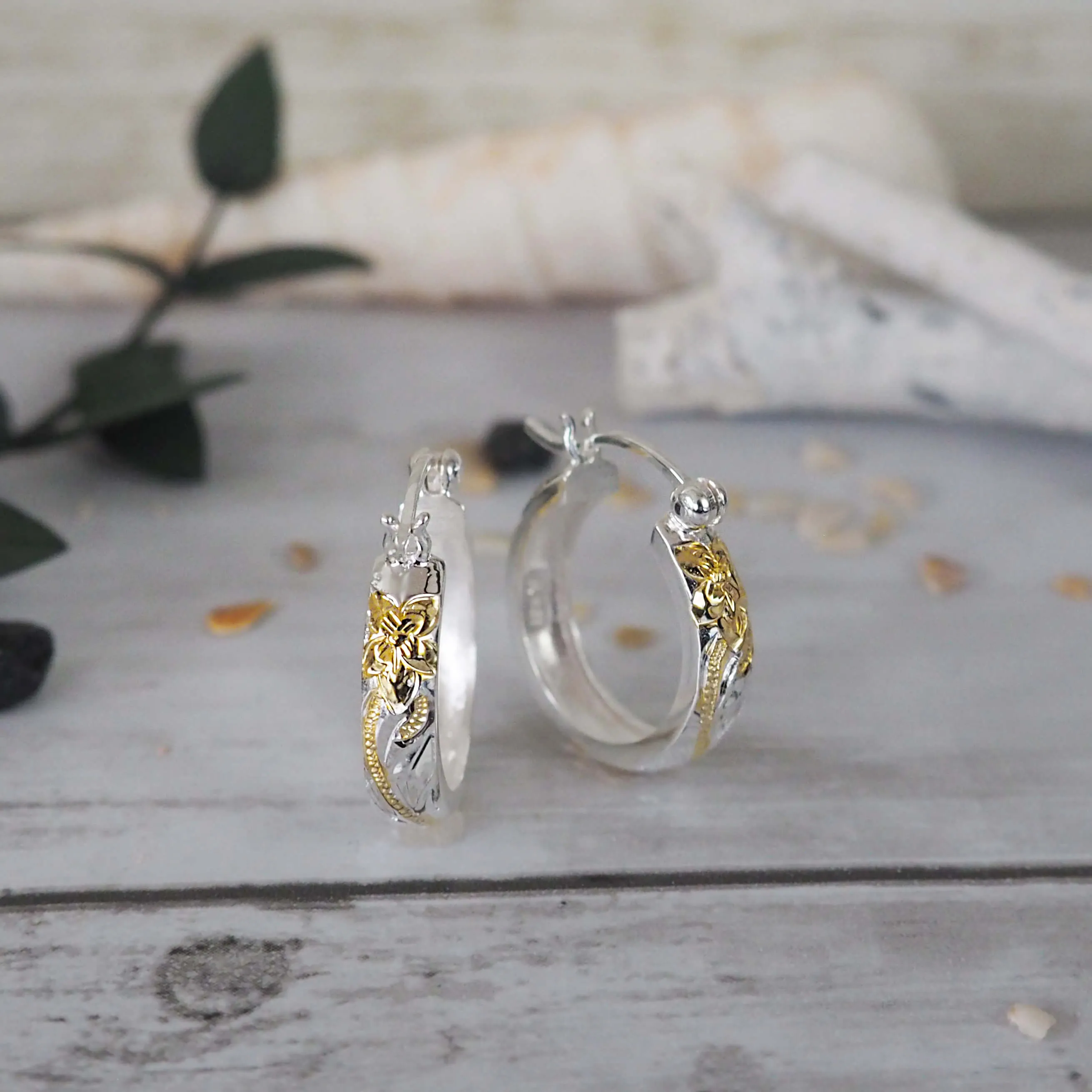 Sterling Silver 11/16 Inch Engraved Hoop Earrings