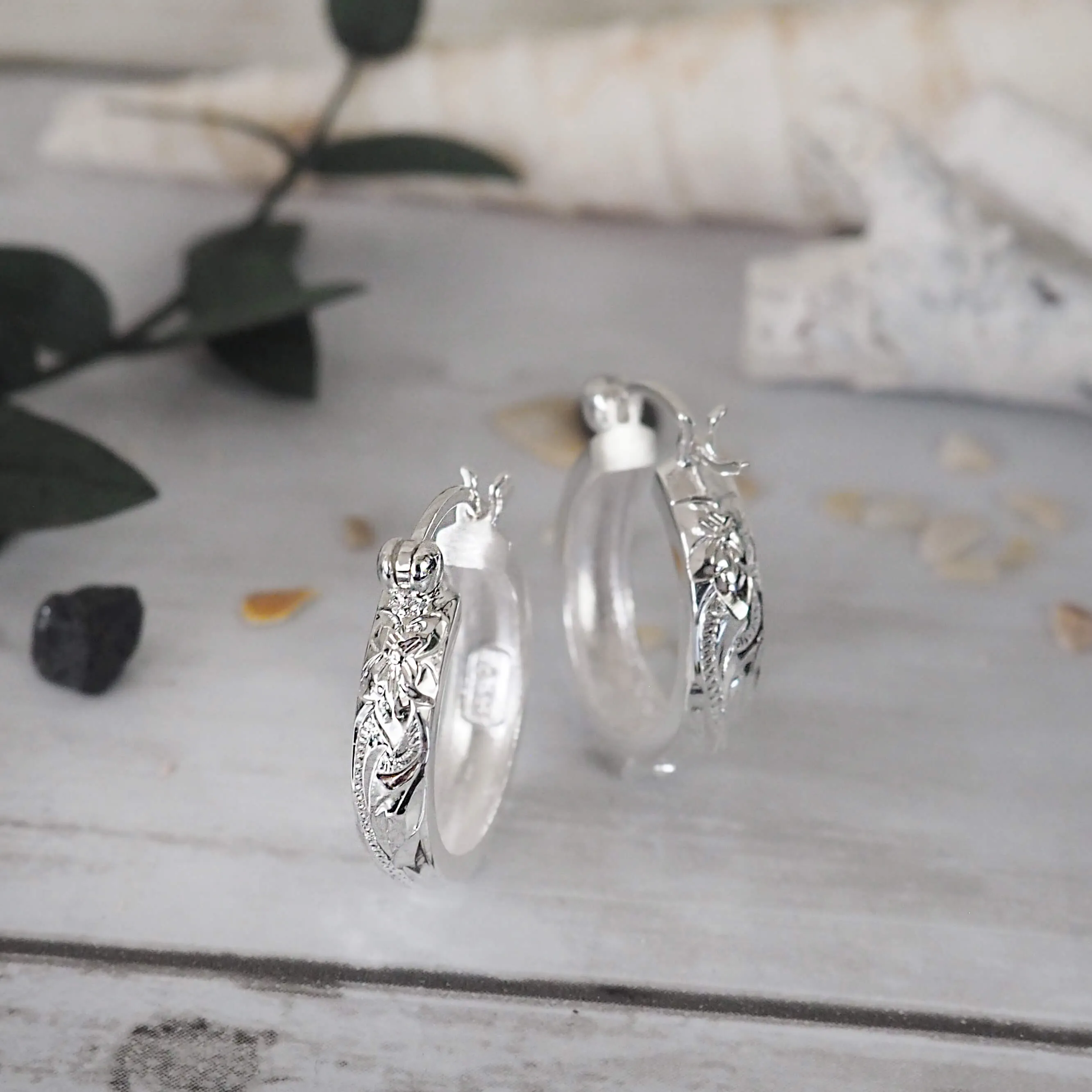 Sterling Silver 11/16 Inch Engraved Hoop Earrings